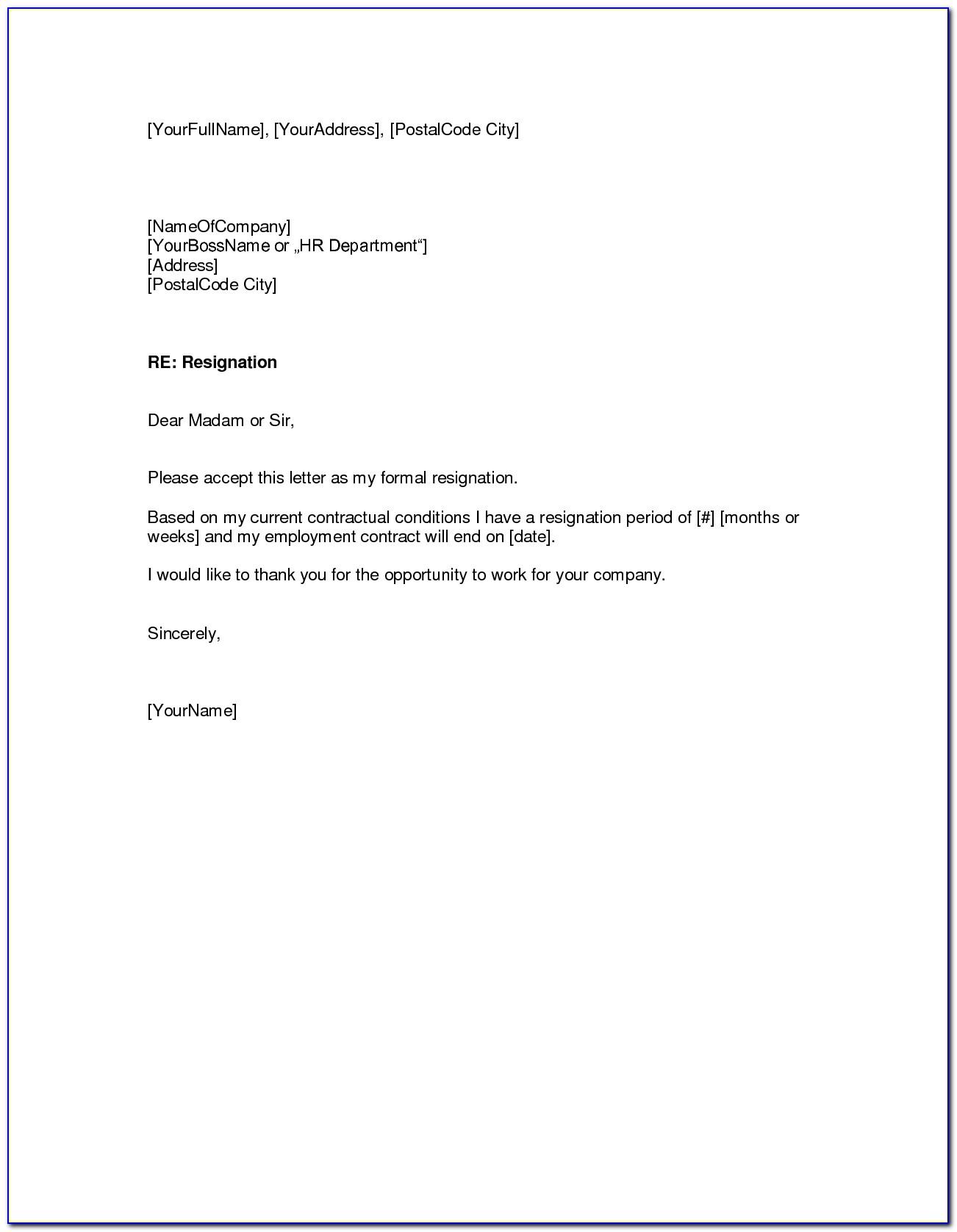 Free Resignation Letter Templates Download