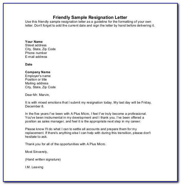 Free Sample Resignation Letter Template