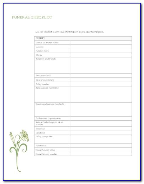Funeral Checklist Template Australia