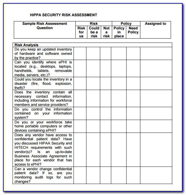 Hipaa Risk Assessment Template Excel