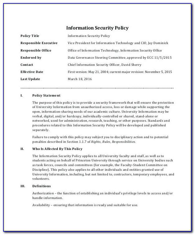 Information Security Policy Template Nist