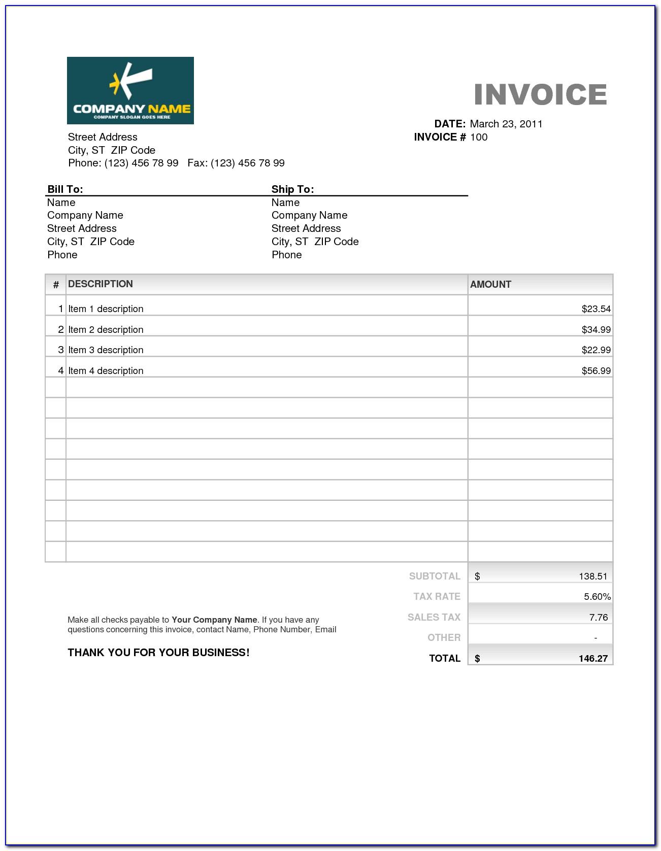 Invoice Template Xls With Gst