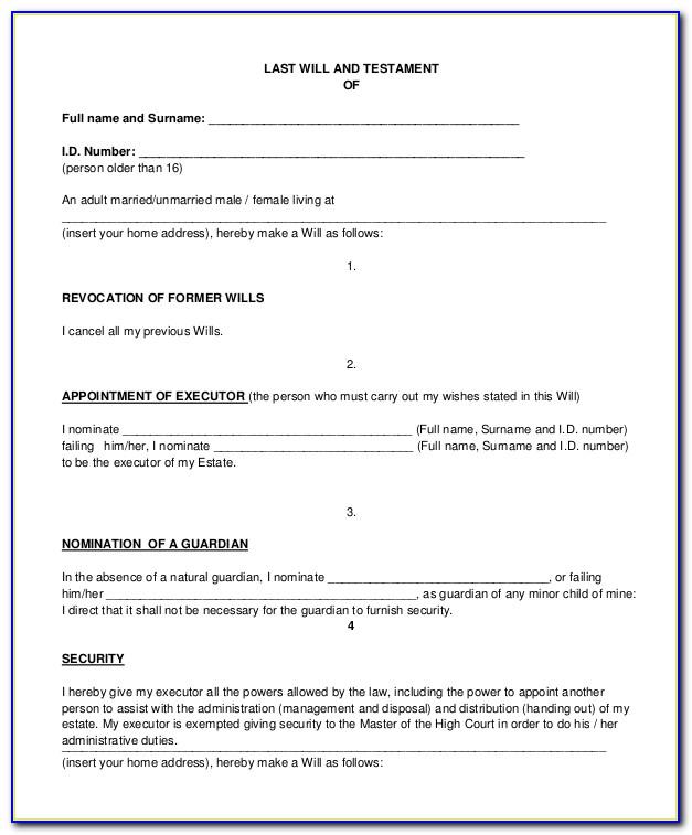 Last Will And Testament Template Free Download Nz