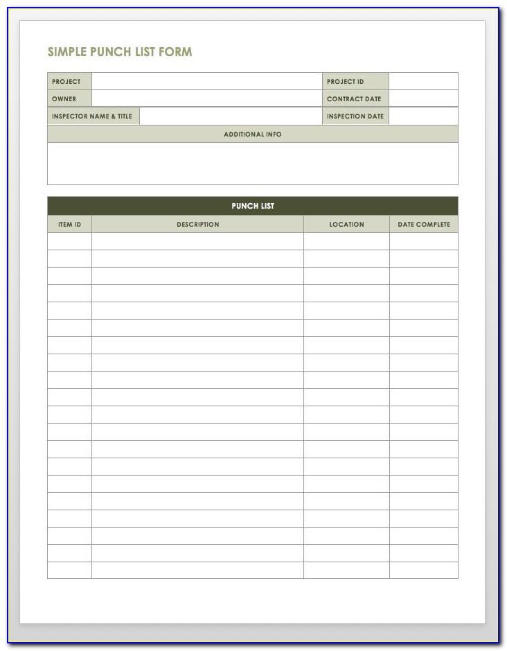 New Construction Punch List Template