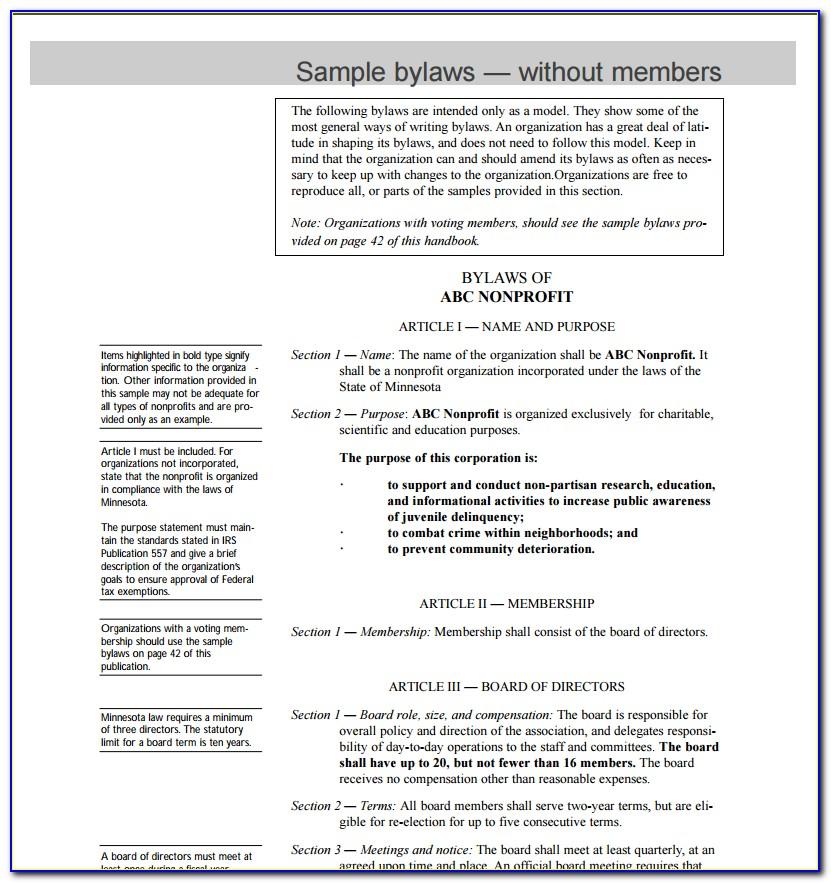 Non Profit Bylaws Template Free