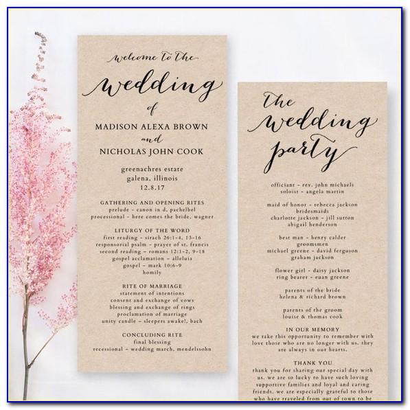 One Page Wedding Program Template Free