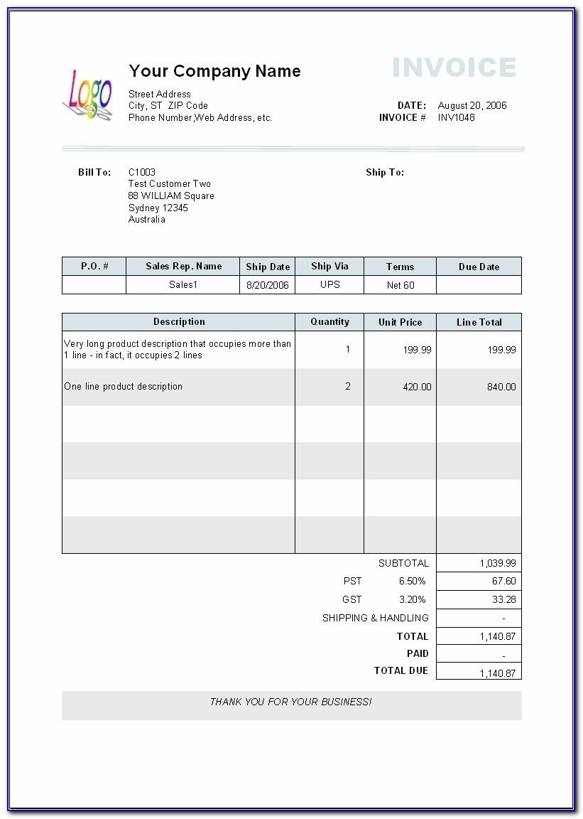 Paid Invoice Template Excel