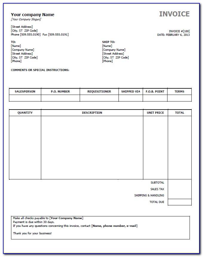 Personal Invoice Template Word