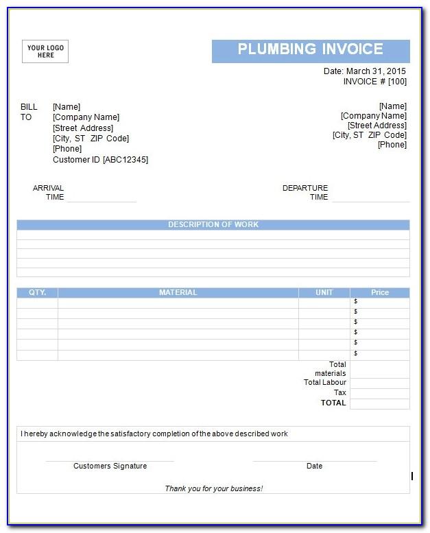 Plumber Invoice Template Word