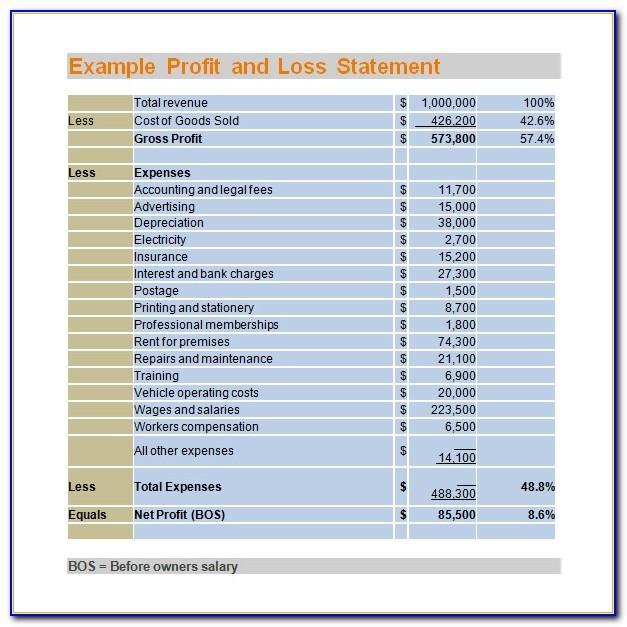 Profit And Loss Statement Template For Self Employed Free