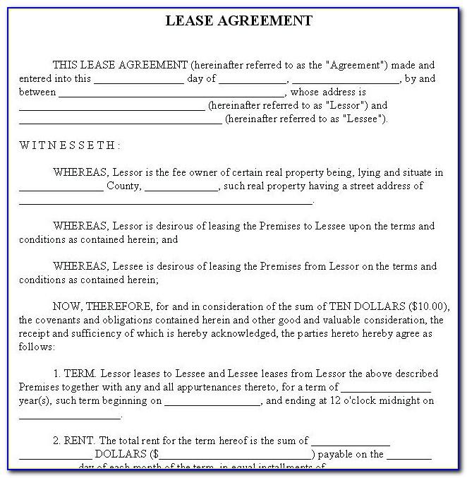 Rent Lease Agreement Template Free
