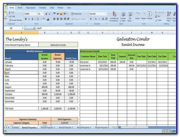 Rental Property Expenses Spreadsheet Template