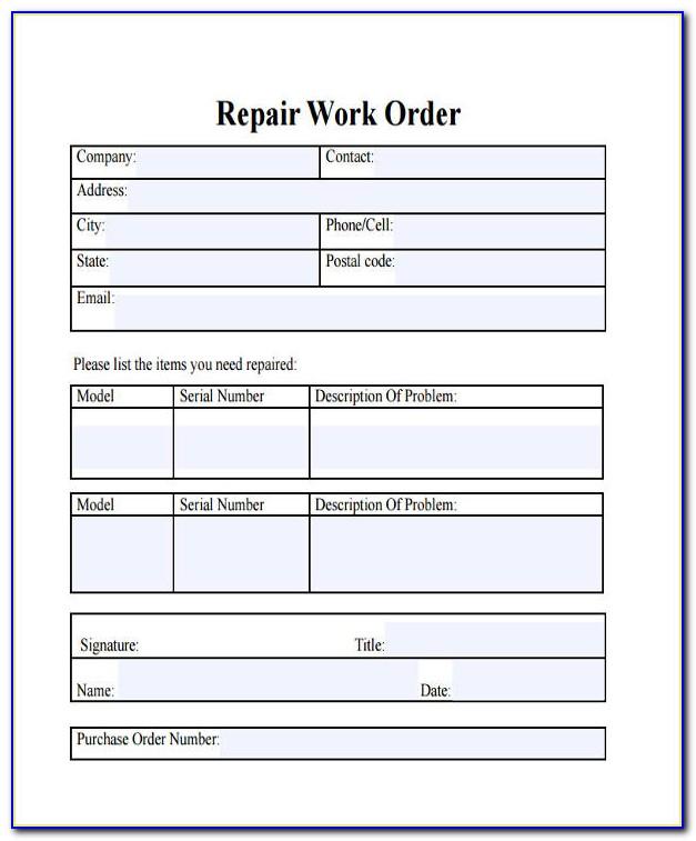Repair Order Template Excel