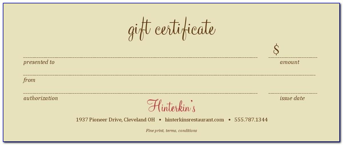 Restaurant Gift Certificate Template Free