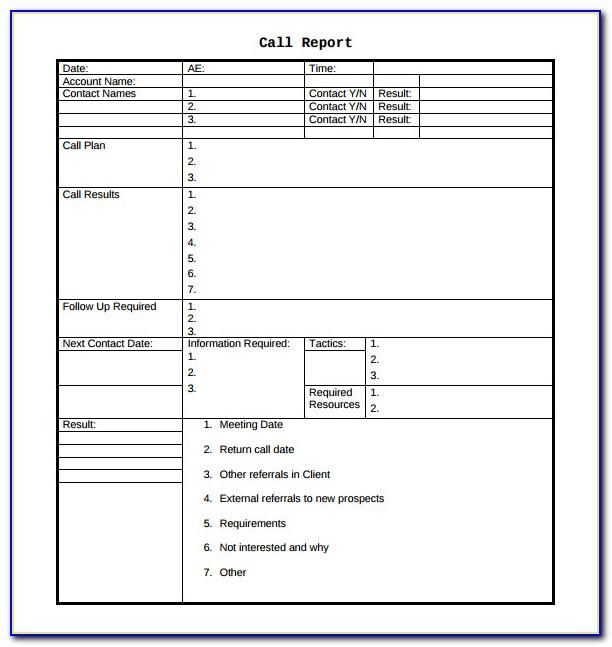 Sales Call Report Template Pdf