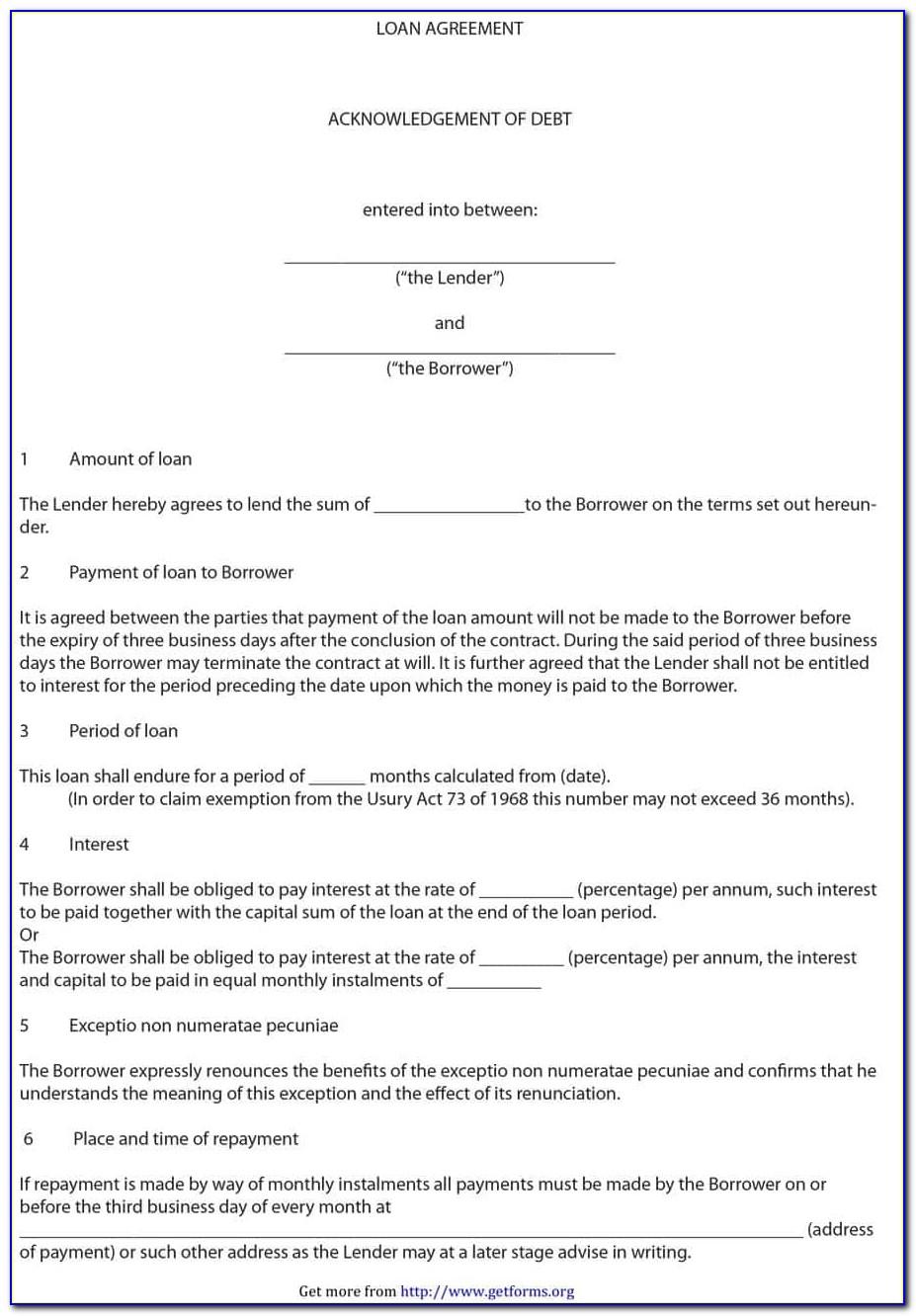 Simple Family Loan Agreement Template Free