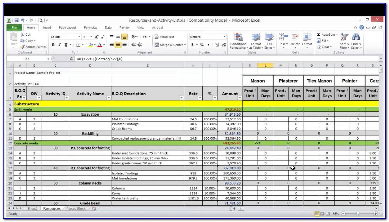 Team Resource Planning Template Excel