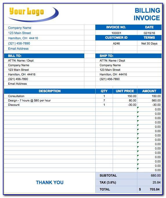 Templates For Invoices Free Excel