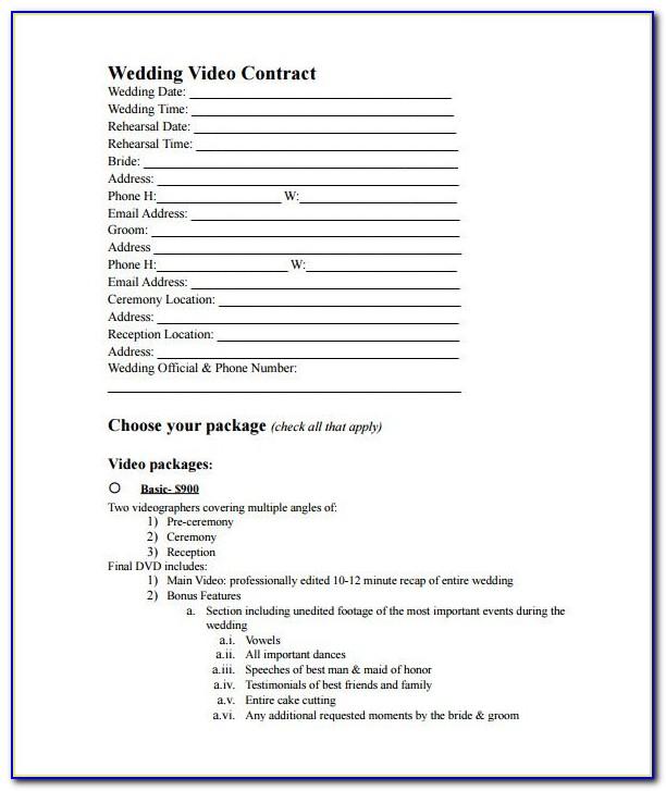 Wedding Videography Contract Example