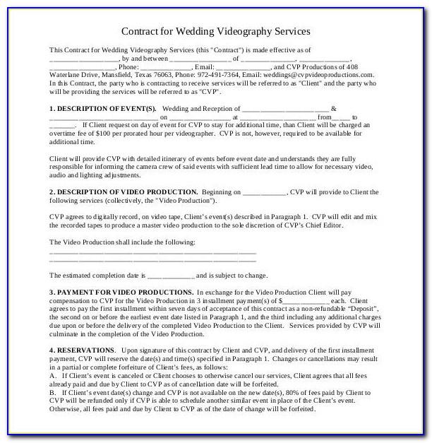 Wedding Videography Contract Template Pdf