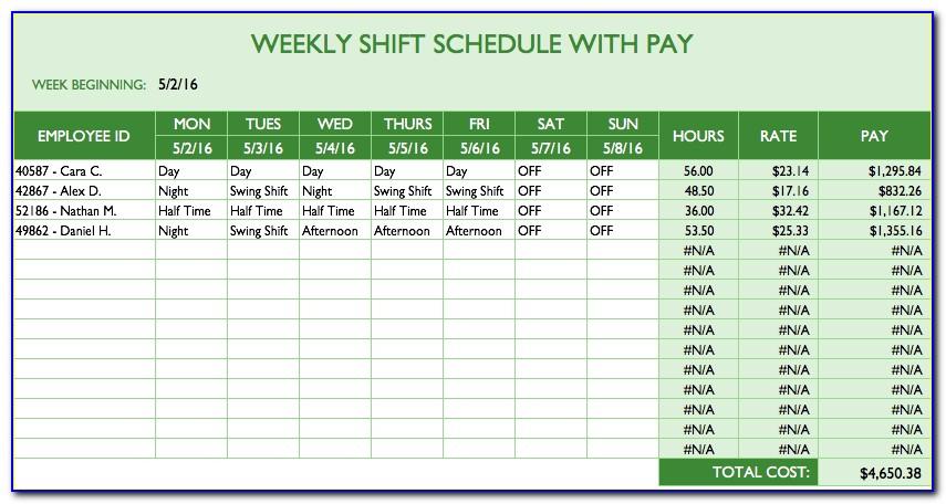 Work Calendar Template Excel