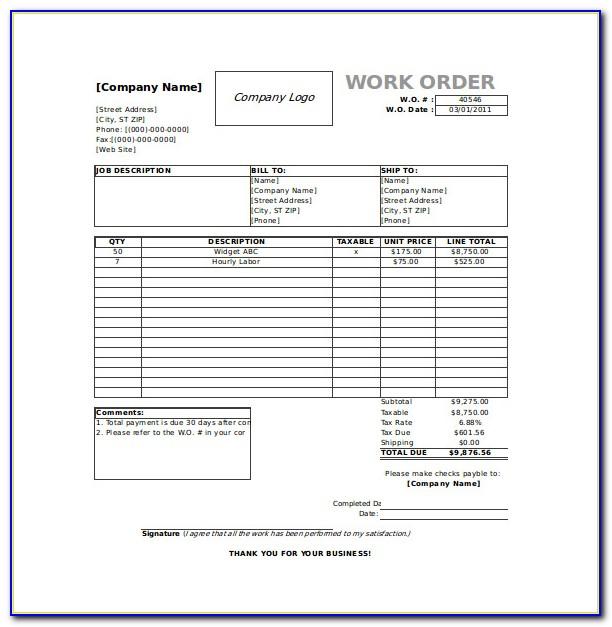 Work Order Template Excel Software