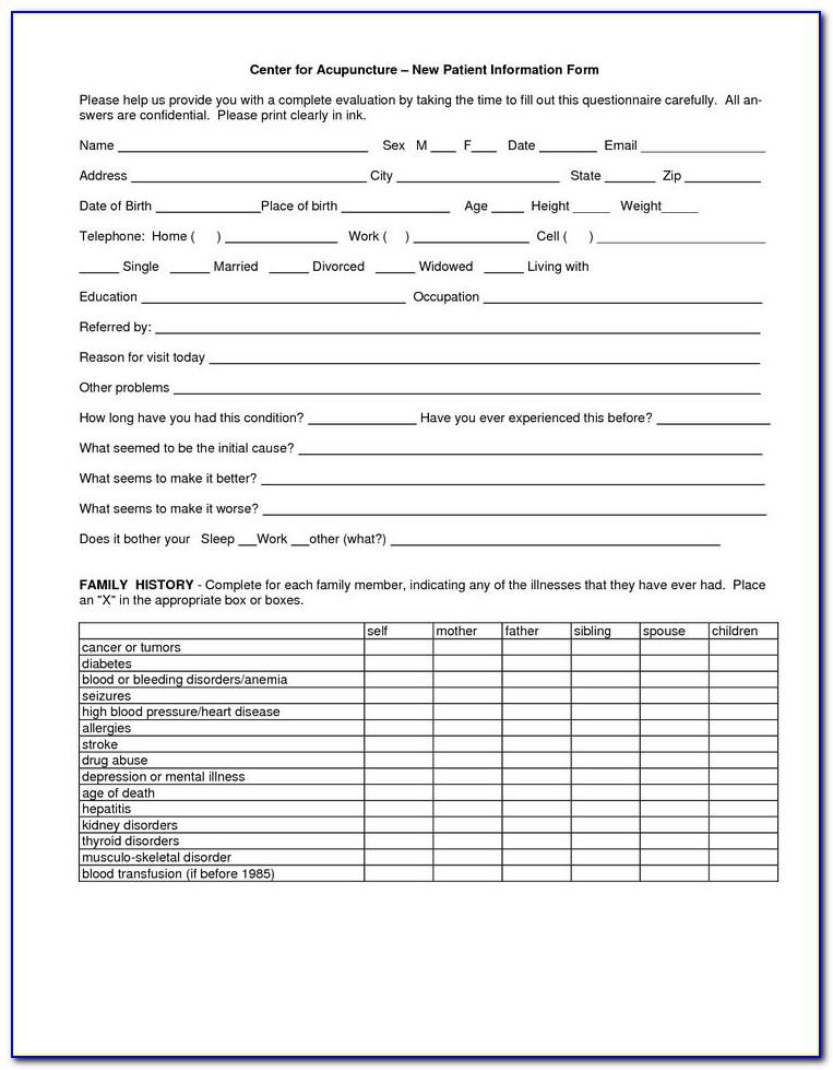 Acupuncture Patient Intake Form Template