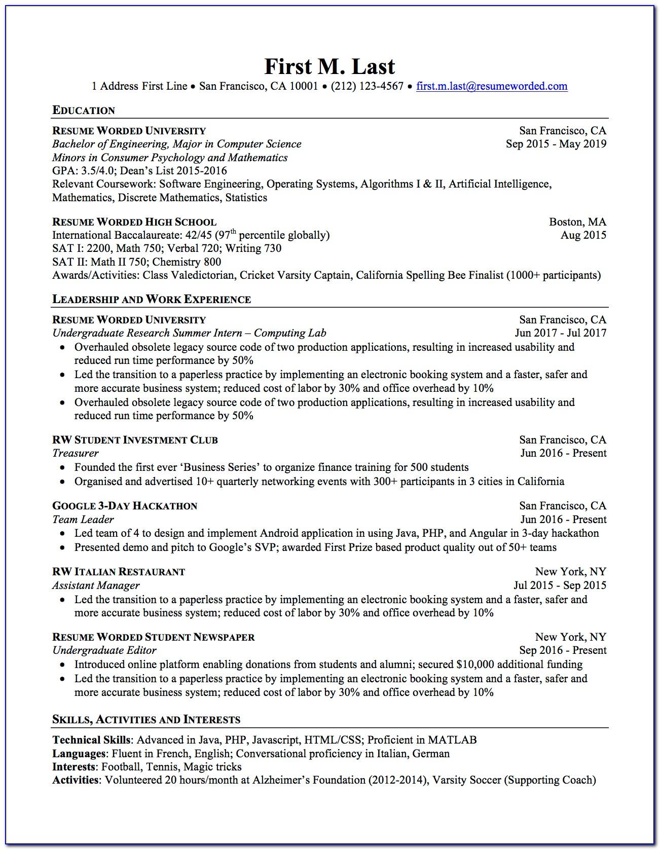 Ats Friendly Resume Template Free Download