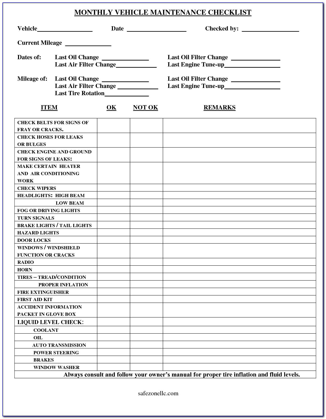 Automotive Service Checklist Template