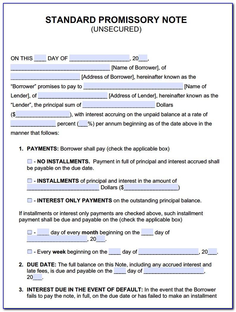 Ca Promissory Note Form