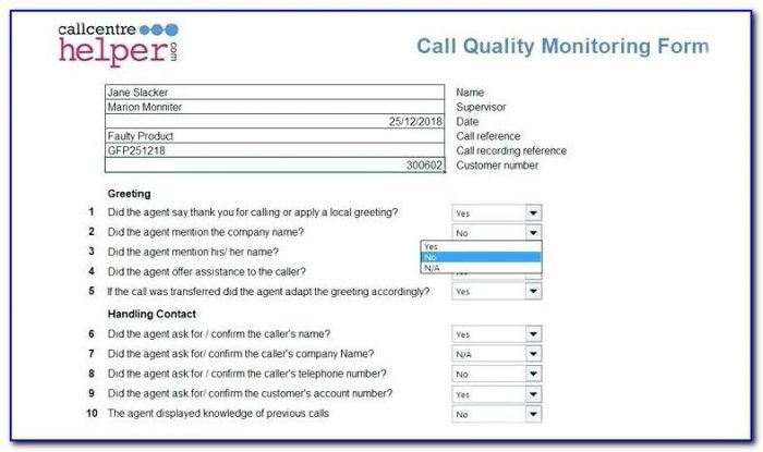 Call Center Quality Scorecard Template Excel Download