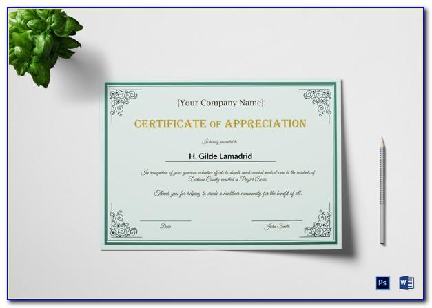 Certificate Of Appreciation For Employees Template Free