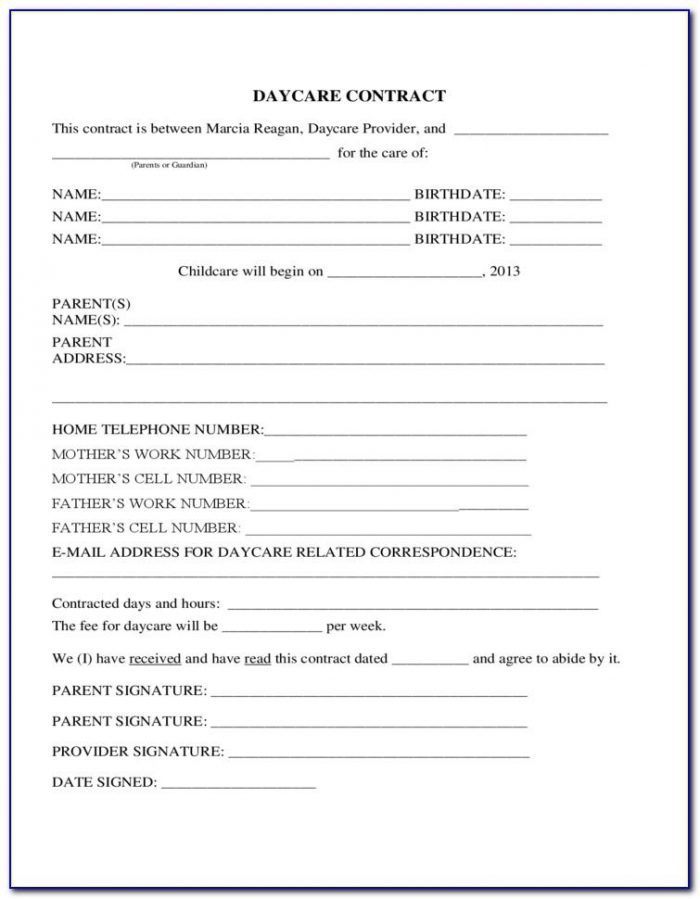 Child Care Contract Form