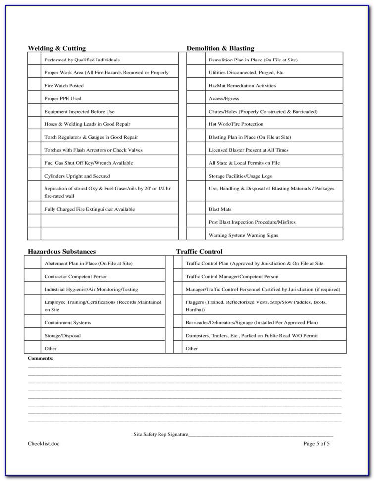 Construction Safety Checklist Form
