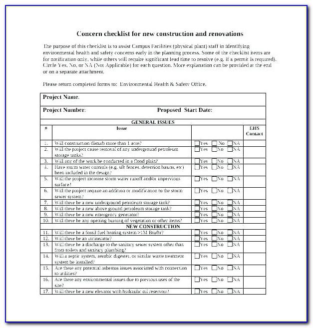 Construction Safety Inspection Checklist Template