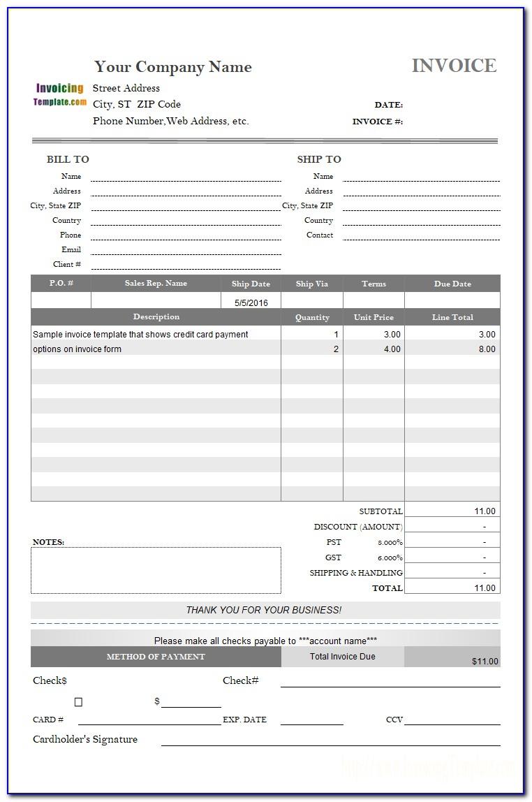 Credit Card Invoice Template