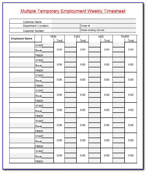 Daily Timesheet Template For Multiple Employees