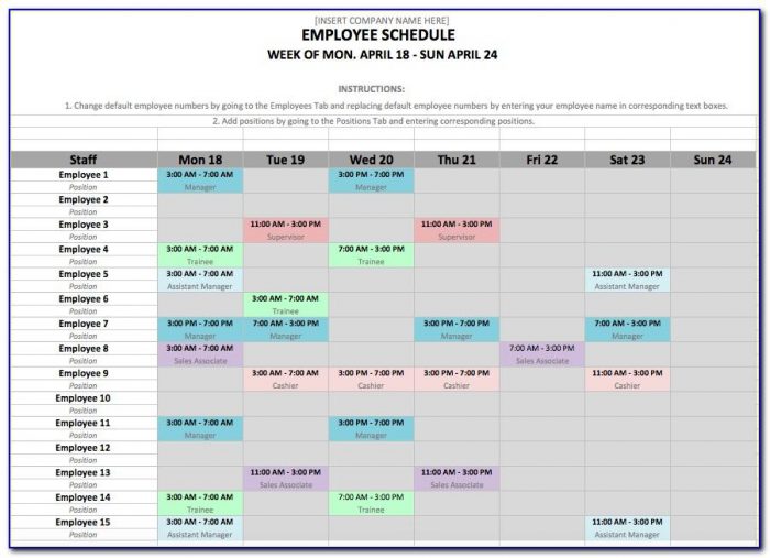 Daily Work Schedule Excel Template