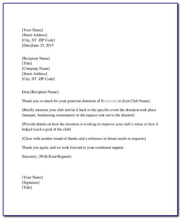 Donation Thank You Letter Template Word