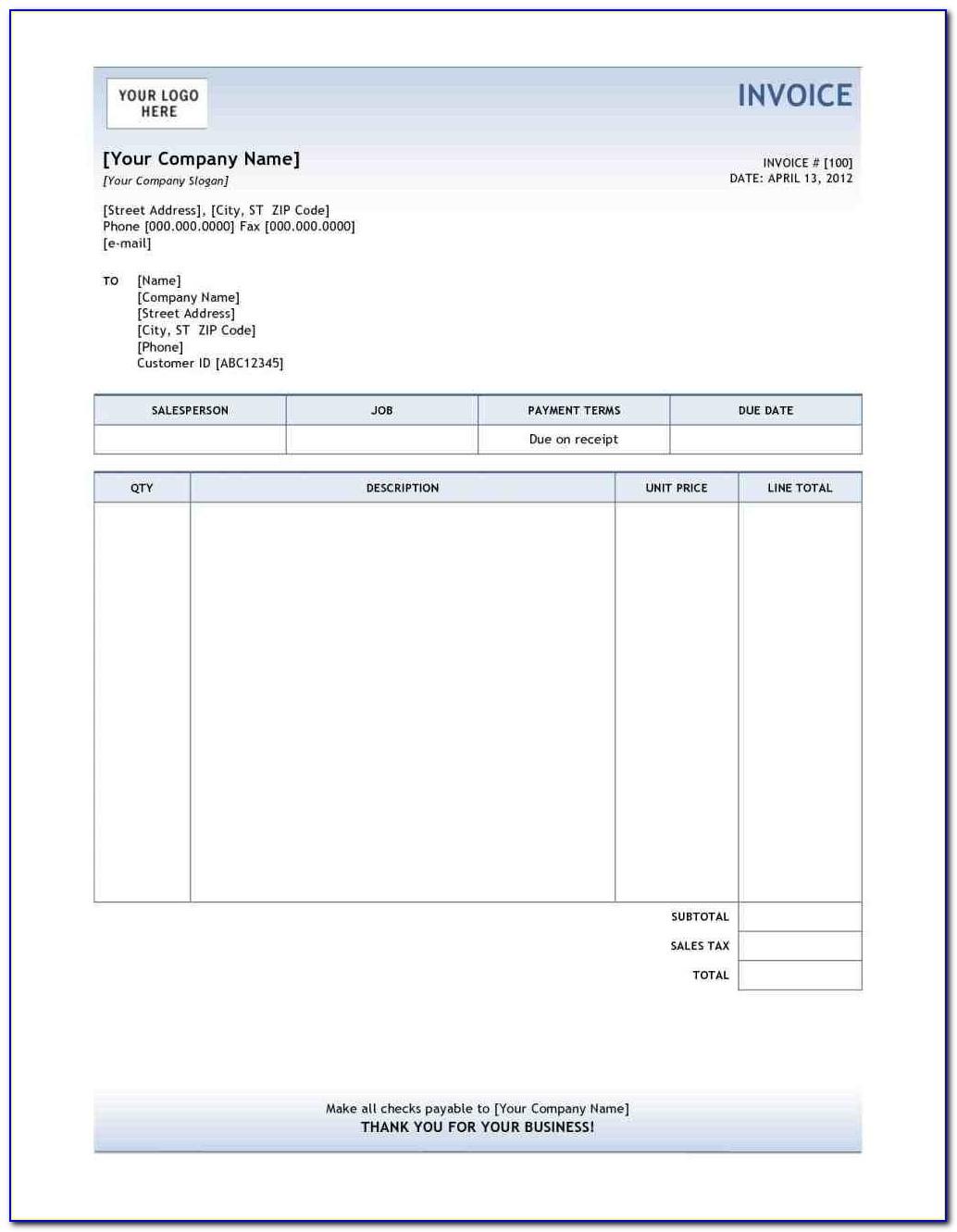 Download Invoice Format Word