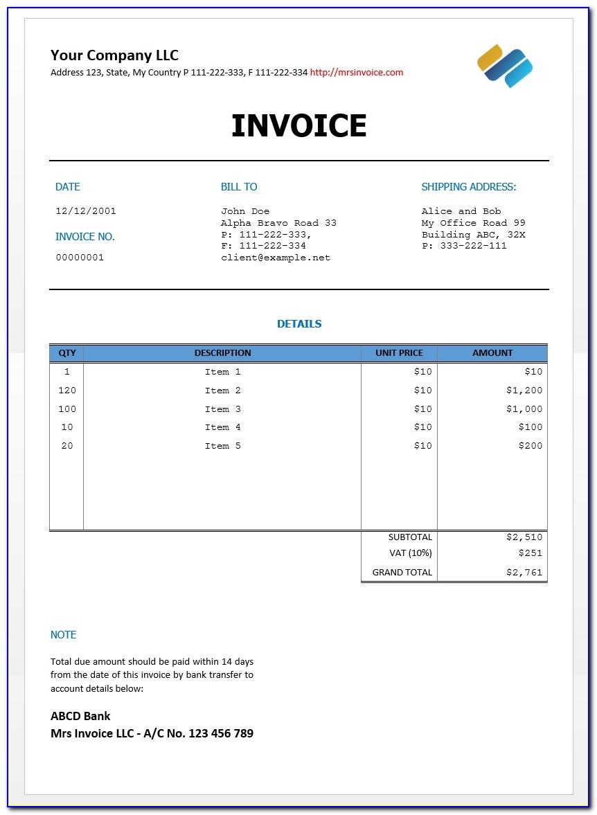 Download Invoice Sample Word