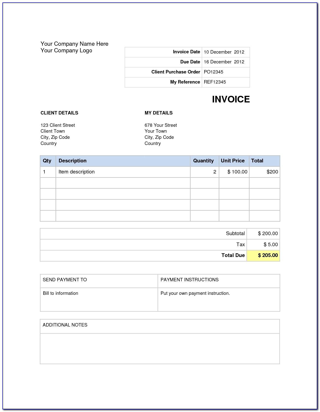 Download Invoice Template Word Free