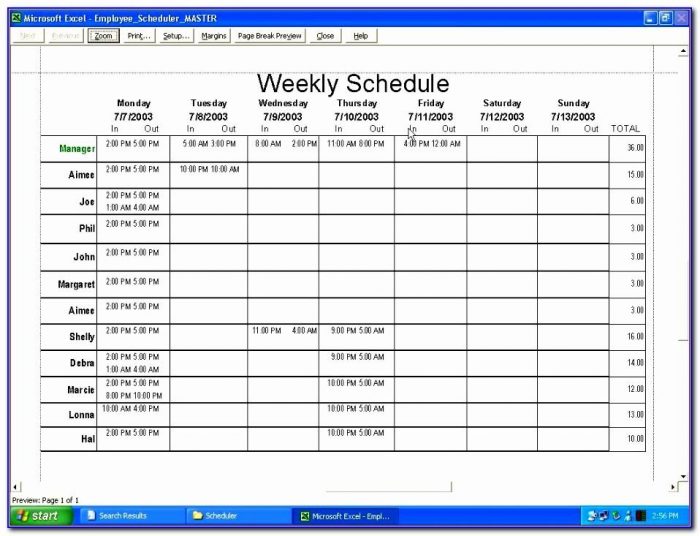Employees Schedule Template