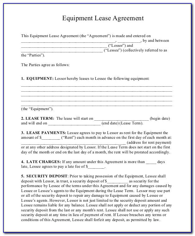 Equipment Lease Agreement Template Word