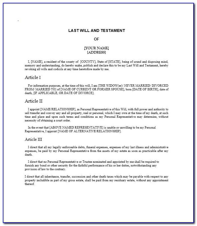 Examples Of Last Wills And Testaments Templates