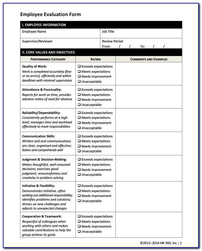 Free Employee Evaluation Form Template Excel