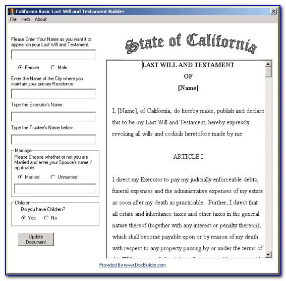 Free Last Will And Testament Forms California