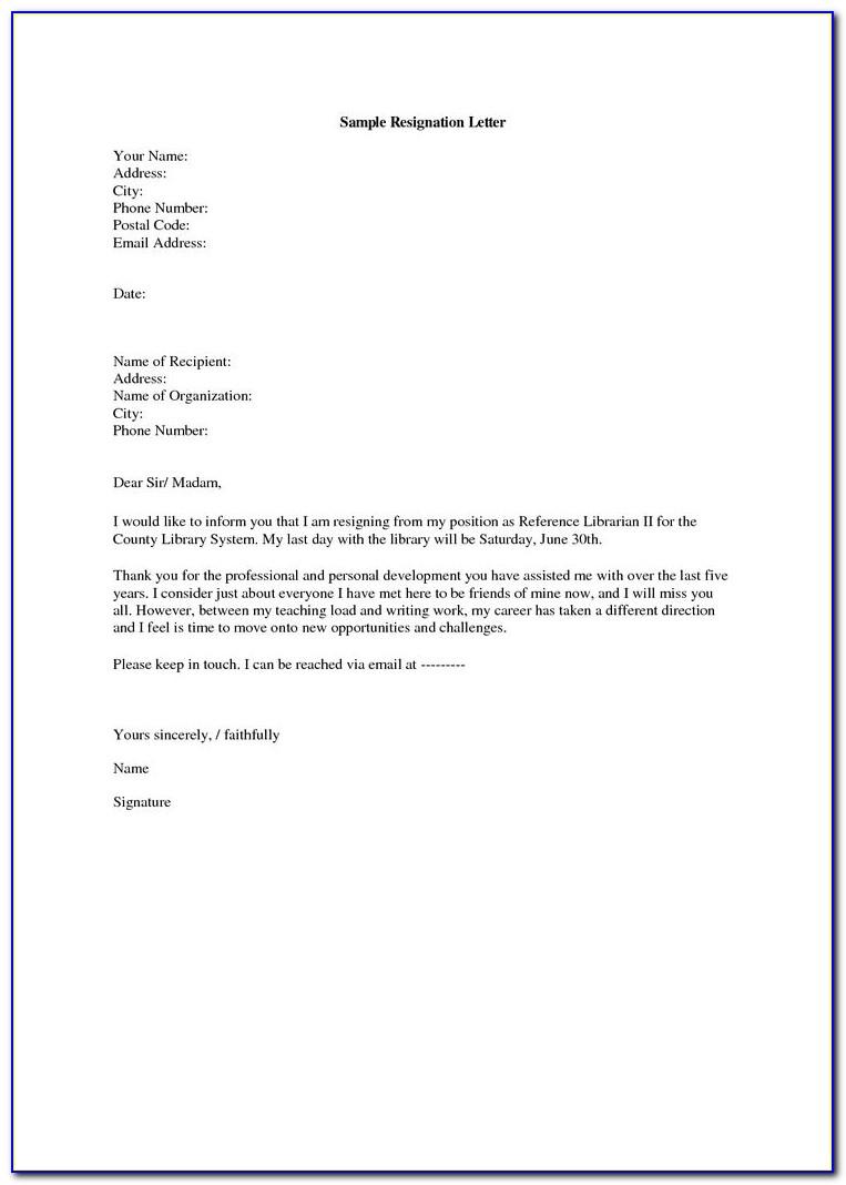 Free Letter Of Resignation Template Word