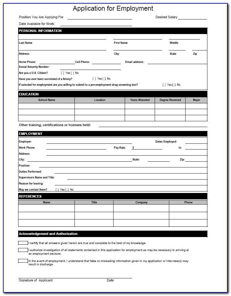 Free Printable Employment Applications Templates