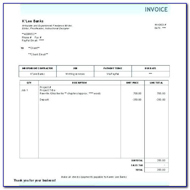 Free Sample Of Invoice For Services Rendered